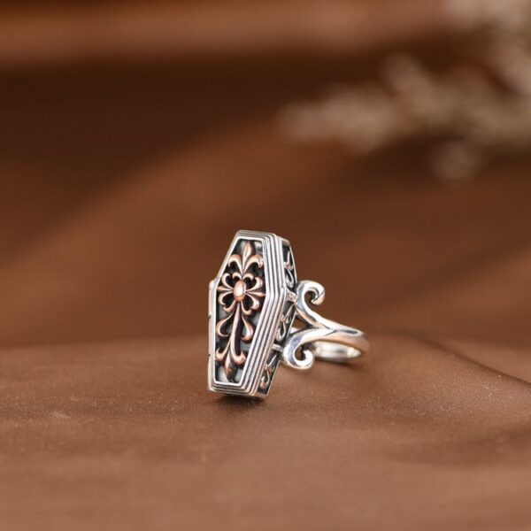 Fleur De Lis Cross Coffin Ring