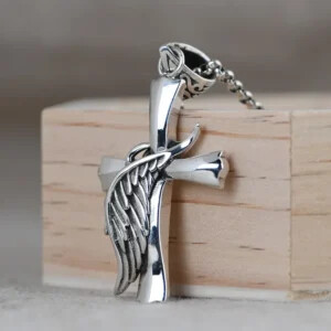 Feather Cross Pendant Necklace