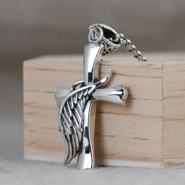 Feather Cross Pendant Necklace