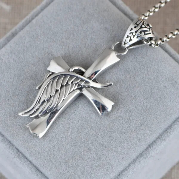 Feather Cross Pendant Necklace