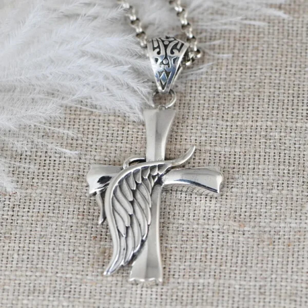 Feather Cross Pendant Necklace