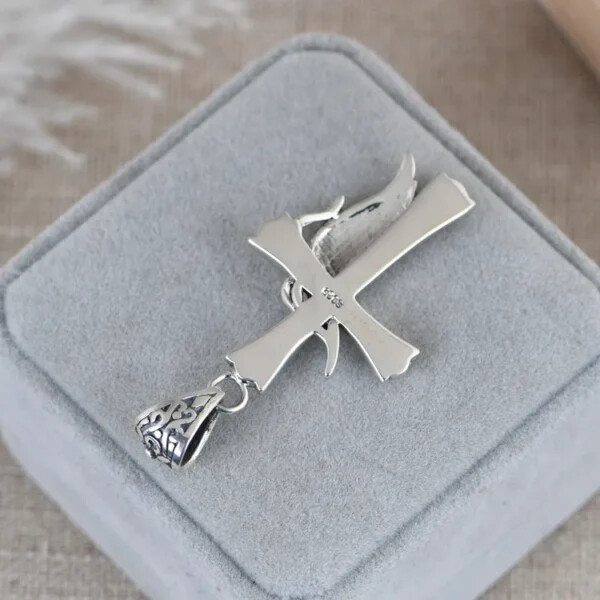 Feather Cross Pendant Necklace