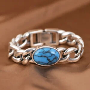 Mens Turquoise Cuban Chain Bracelet
