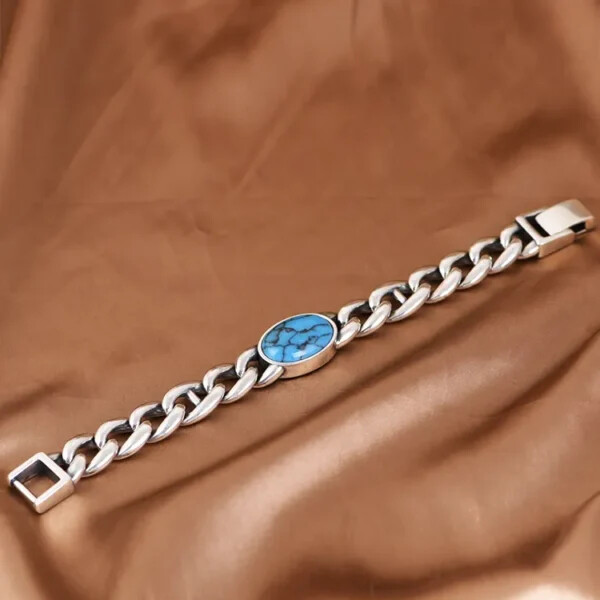 Mens Turquoise Cuban Chain Bracelet