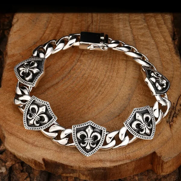Sterling Silver Fleur De Lis Shield Bracelet