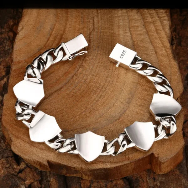 Sterling Silver Fleur De Lis Shield Bracelet