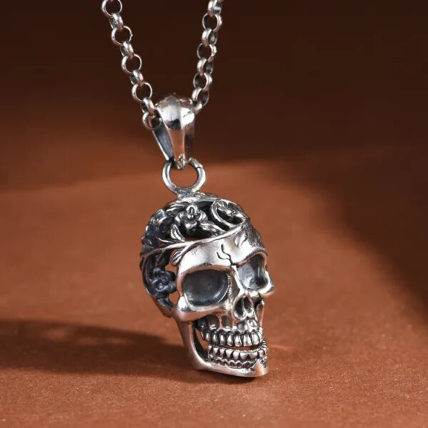 Skull & Floral Openwork Pendant - Image 2