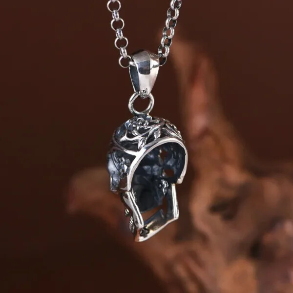 Skull & Floral Openwork Pendant - Image 5