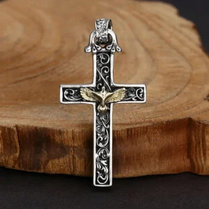 Sterling Silver Eagle Cross Vine Pendant