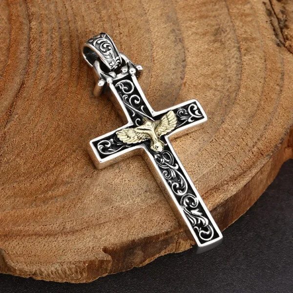 Sterling Silver Eagle Cross Vine Pendant