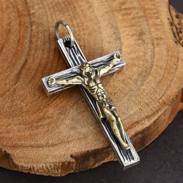 Two Tone Crucifix Cross Pendant