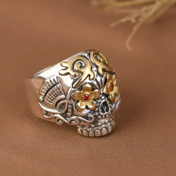 Flower Eyes Sugar Skull Ring