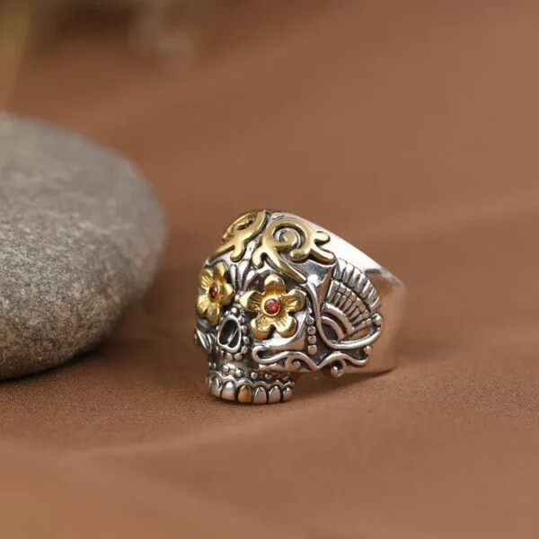 Flower Eyes Sugar Skull Ring