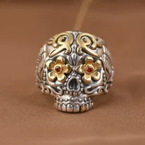 Flower Eyes Sugar Skull Ring