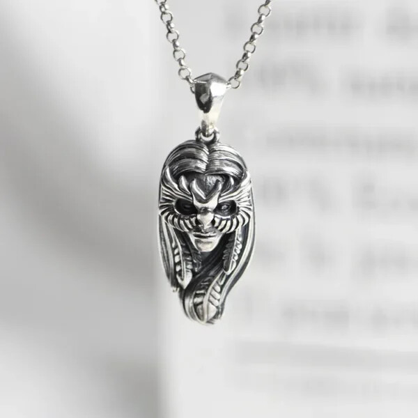 Silver Masked Woman Pendant Necklace