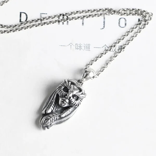 Silver Masked Woman Pendant Necklace