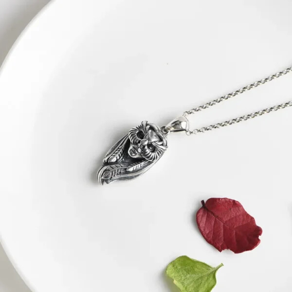 Silver Masked Woman Pendant Necklace