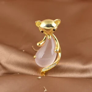 Gold Plated Rose Quartz Fox Pendant