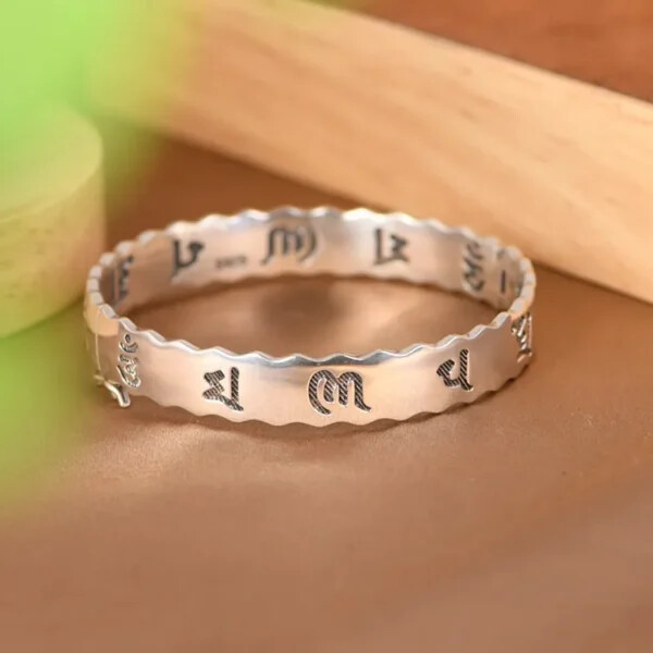 Silver Buddhist Mantra Bangle