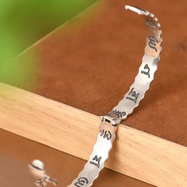 Silver Buddhist Mantra Bangle