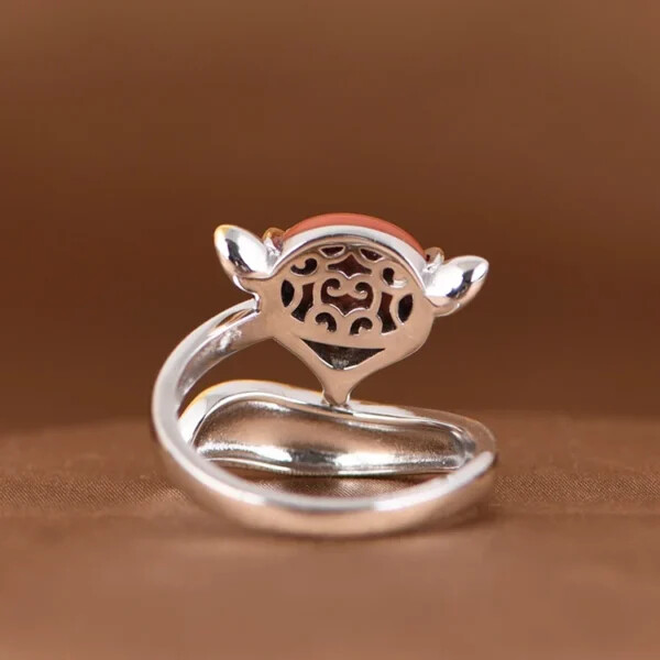 Silver Gold Plated Fox Ring With Agate