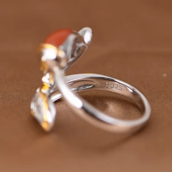 Silver Gold Plated Fox Ring With Agate