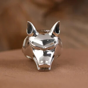 Silver Polished Wolf Head Ring