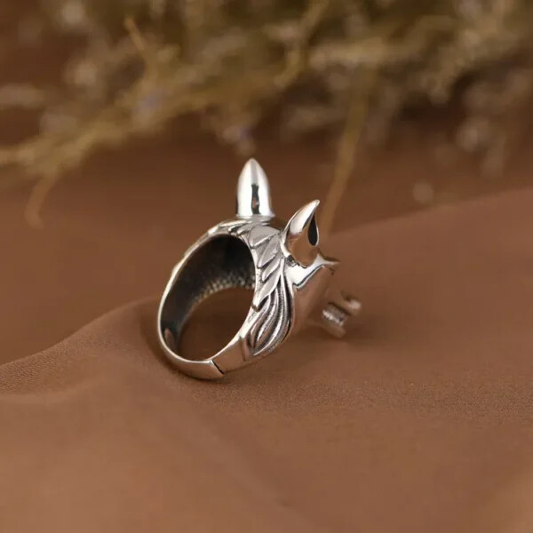 Silver Polished Wolf Head Ring