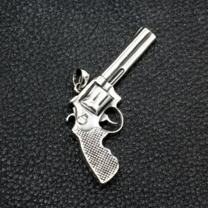 Silver Revolver Pendant Necklace