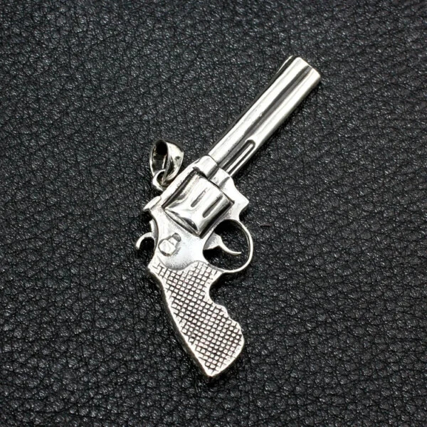 Silver Revolver Pendant Necklace