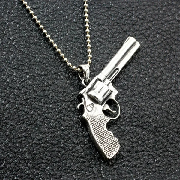 Silver Revolver Pendant Necklace