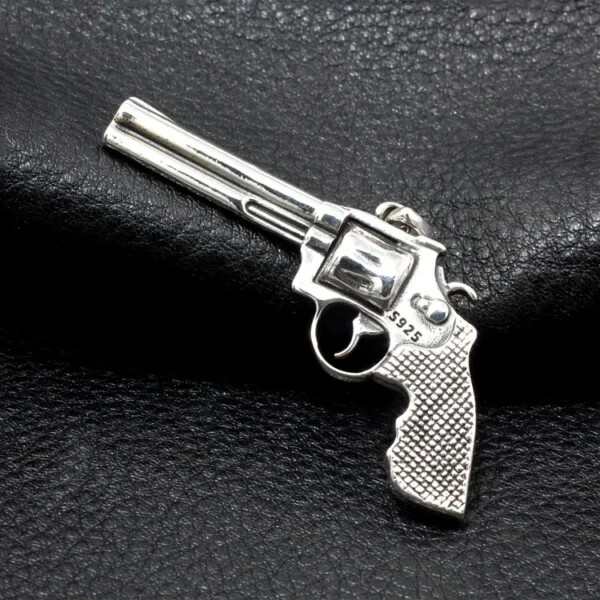 Silver Revolver Pendant Necklace