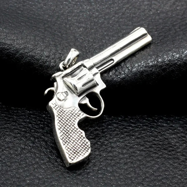 Silver Revolver Pendant Necklace