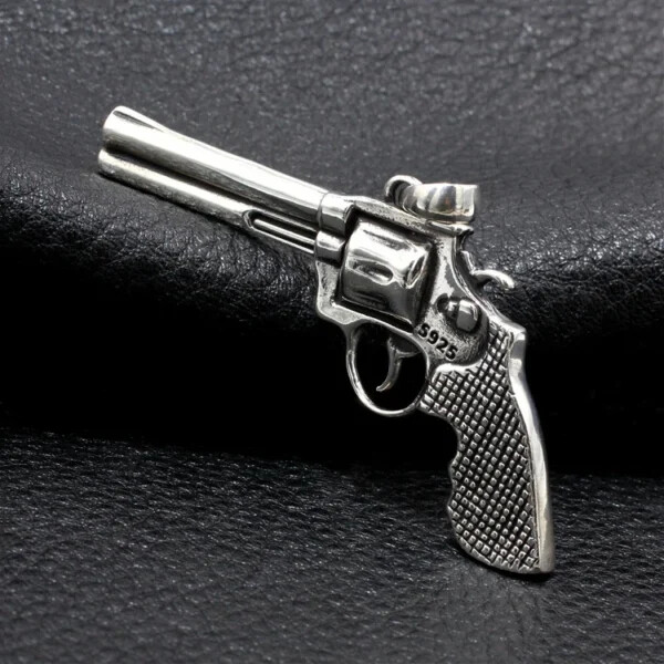 Silver Revolver Pendant Necklace