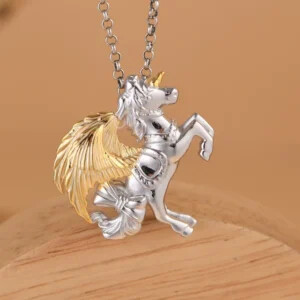 Silver Winged Unicorn Pendant Necklace