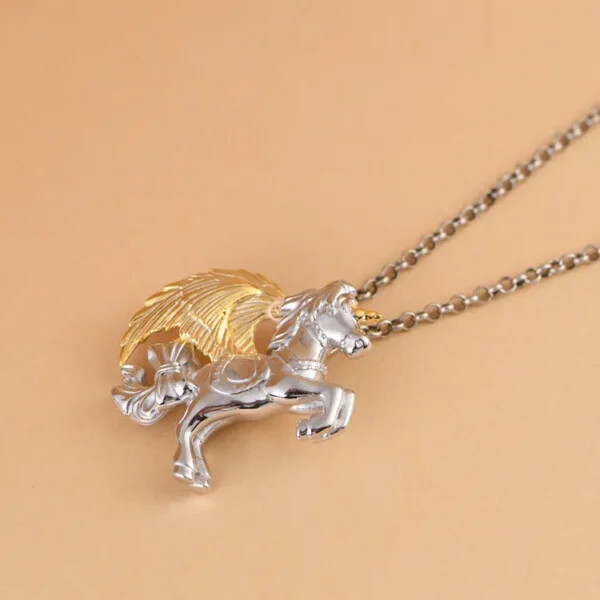 Silver Winged Unicorn Pendant Necklace