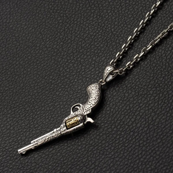 Cowboy Revolver Pendant Necklace In Silver - Image 2