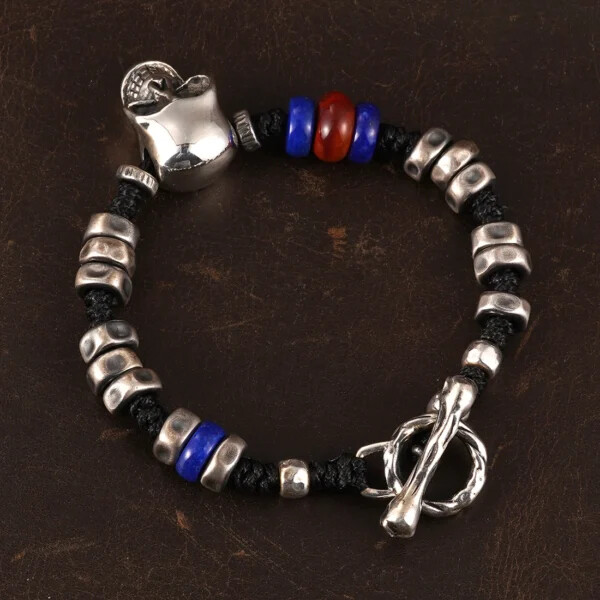 Handmade Skull Beaded Bracelet With Lapis And Red Agate - Image 2
