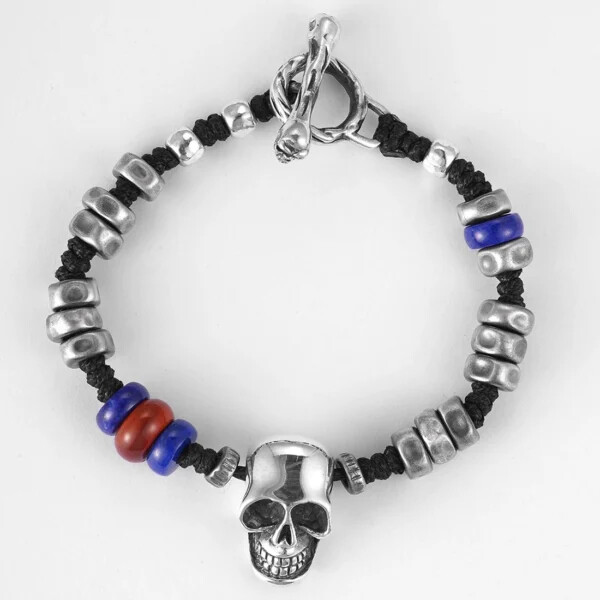 Handmade Skull Beaded Bracelet With Lapis And Red Agate - Image 3