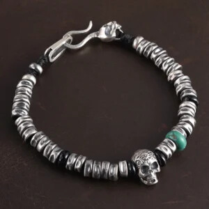 Skull Silver Beads Weave Bracelet