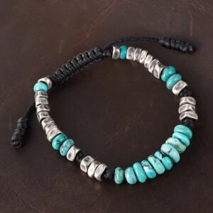 Turquoise Silver Beads Weave Bracelet