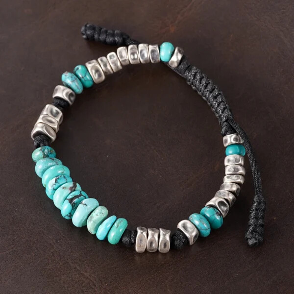 Turquoise Silver Beads Weave Bracelet