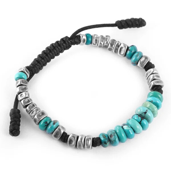 Turquoise Silver Beads Weave Bracelet