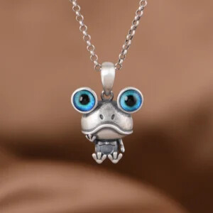 Sterling Silver Cartoon Frog Pendant Necklace