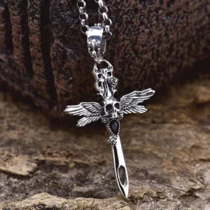Angel Sword Skull Pendant Necklace