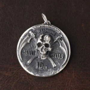 Skull With Crossed Scythes Coin Pendant