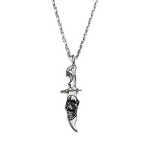 Sterling Silver Skull Relief Dagger Pendant Necklace
