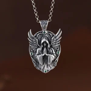 Gothic Winged Prayer Hooded Reaper Pendant