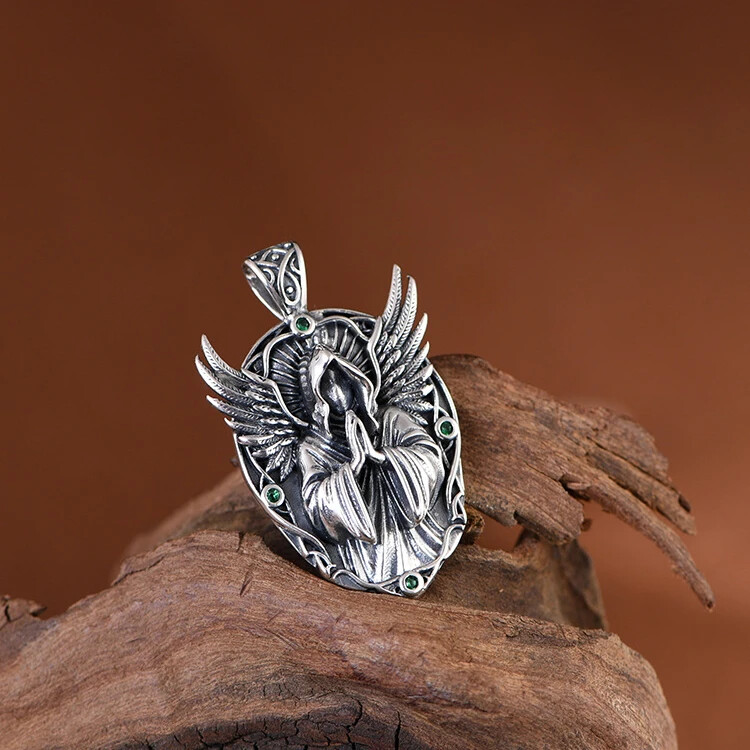 Gothic Winged Prayer Hooded Reaper Pendant - Image 3