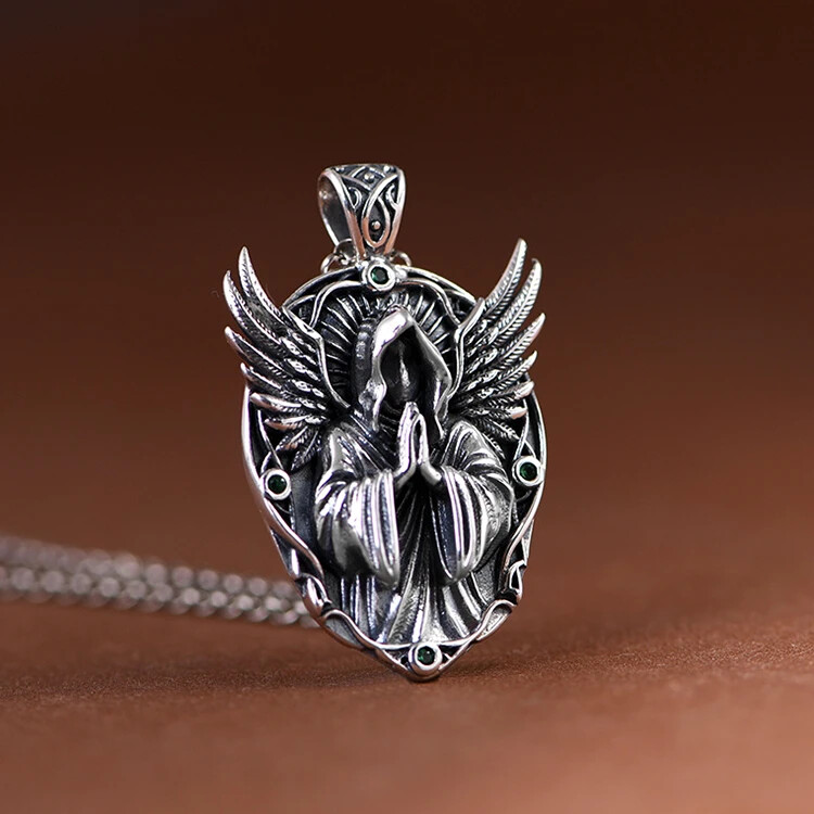 Gothic Winged Prayer Hooded Reaper Pendant - Image 2